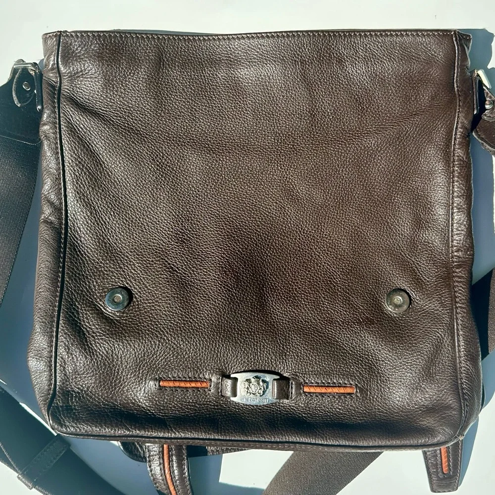 A. Testoni Men's Dark Brown Leather Crossbody Messenger Work Bag, 12.5”x14”